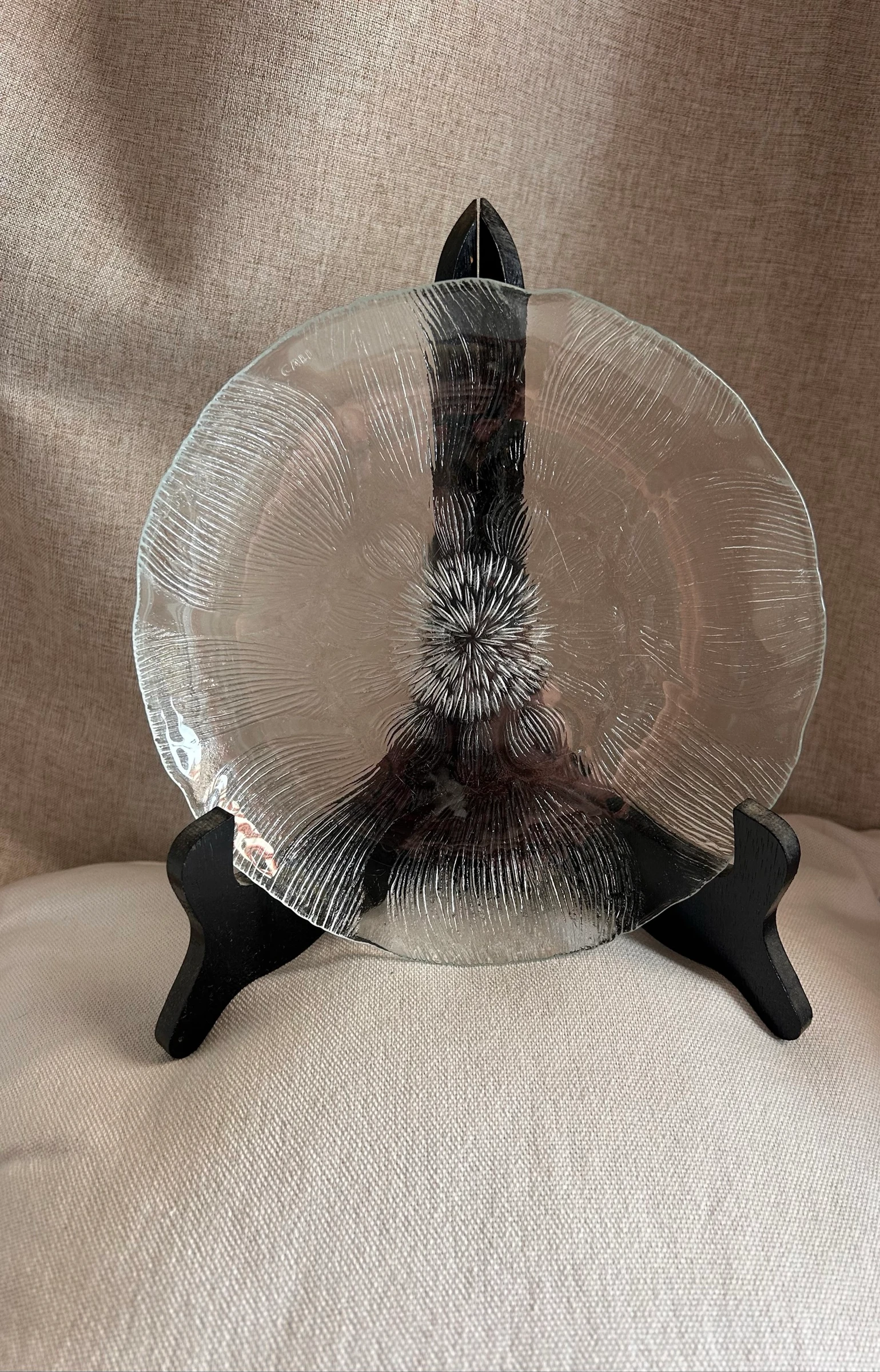 Vintage textured molded glass bowl / plate CALI France – Flower Decor – 19 cm – photo 8